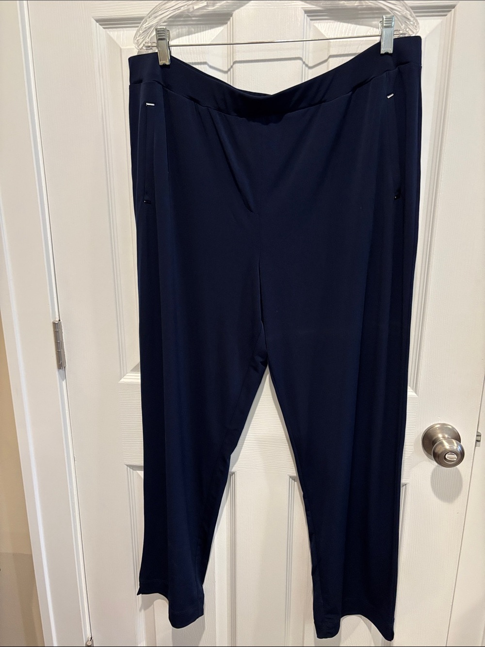 Susan Graver Navy Wide-Leg Pull-On Pants